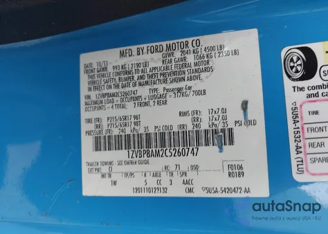 2012 Ford Mustang V6 из США, поврежденный, VIN 1ZVBP8AM2C5260747